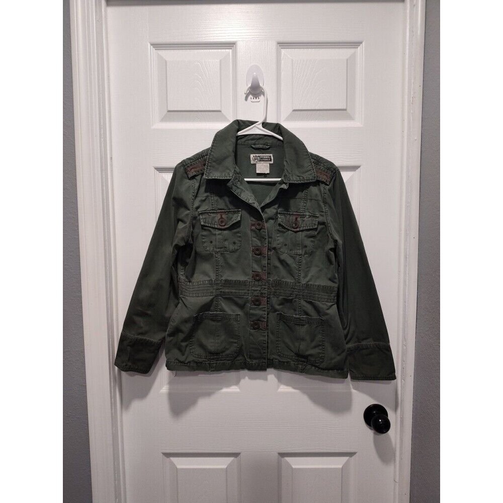Route 66 woman Size Medium Olive Green Military Utility Jacket‎ 100% cotton